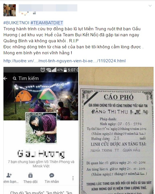 Dậy sóng mạng - Xót xa nữ tình nguyện viên tử nạn trên đường giúp đỡ bà con vùng lũ (Hình 3).