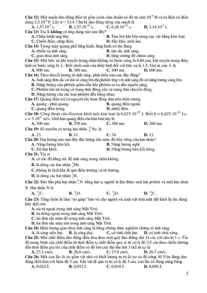 Giáo dục - Chi tiết đề thi THPT quốc gia minh họa 3 môn: Toán, Lí, Hóa  (Hình 10).