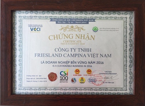 Tài chính - Ngân hàng - FrieslandCampina VN được vinh danh Top 10 doanh nghiệp bền vững 2016