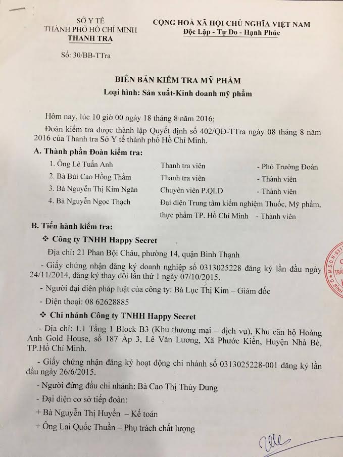 Xã hội - Kết quả kiểm nghiệm của Sở Y Tế Tp. HCM: Sản phẩm Top White đạt TCCL