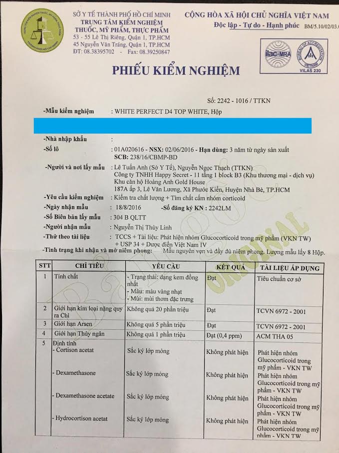 Xã hội - Kết quả kiểm nghiệm của Sở Y Tế Tp. HCM: Sản phẩm Top White đạt TCCL (Hình 4).