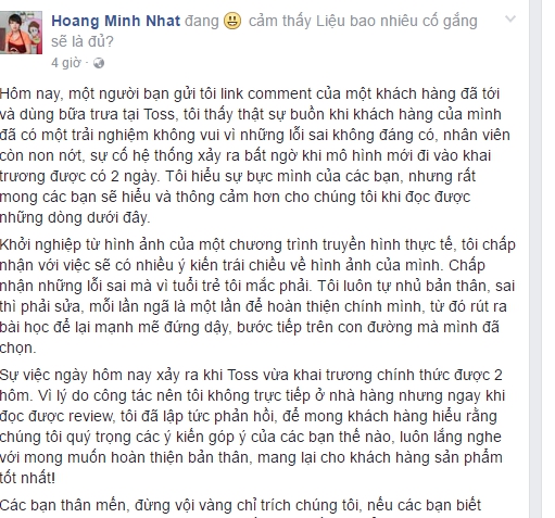 Fb người nổi tiếng - Vua đầu bếp Minh Nhật & tâm thư: Đừng vội vàng chỉ trích chúng tôi!