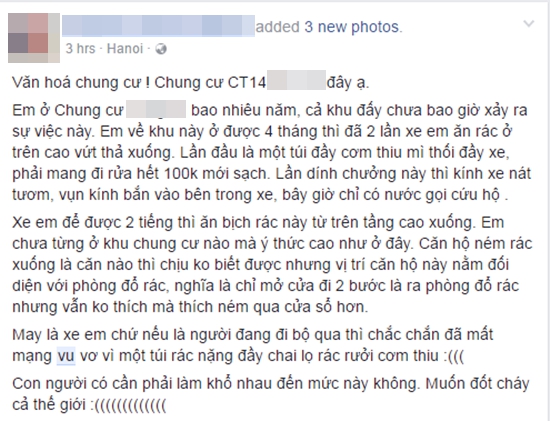 Mạng ảo - Đời thực - Nữ tài xế bức xúc vì túi rác từ ‘trên trời rơi xuống’ làm vỡ kính xe