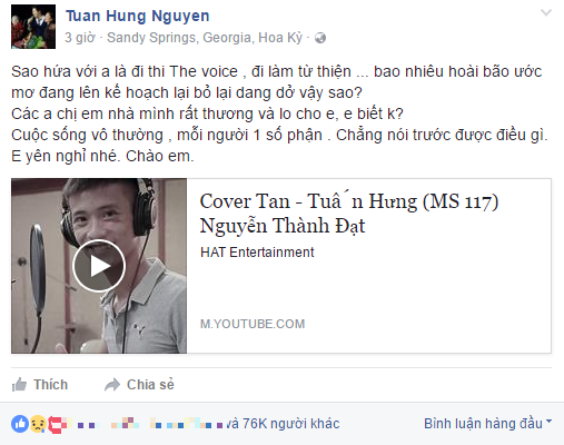 Fb người nổi tiếng - Tuấn Hưng chia sẻ sự tiếc nuối khi hay tin Đạt 'cỏ' qua đời (Hình 2).