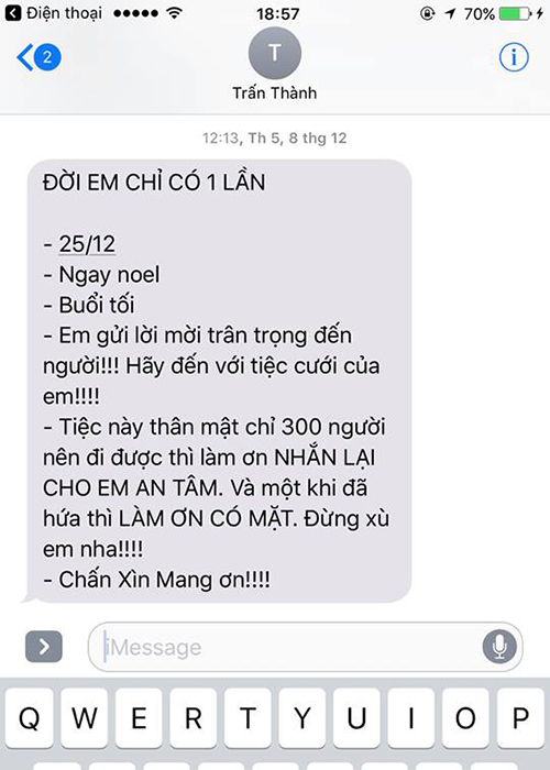 Ngôi sao - Lộ thiệp cưới và tin nhắn độc lạ ‘cộp mác’ Trấn Thành  (Hình 3).