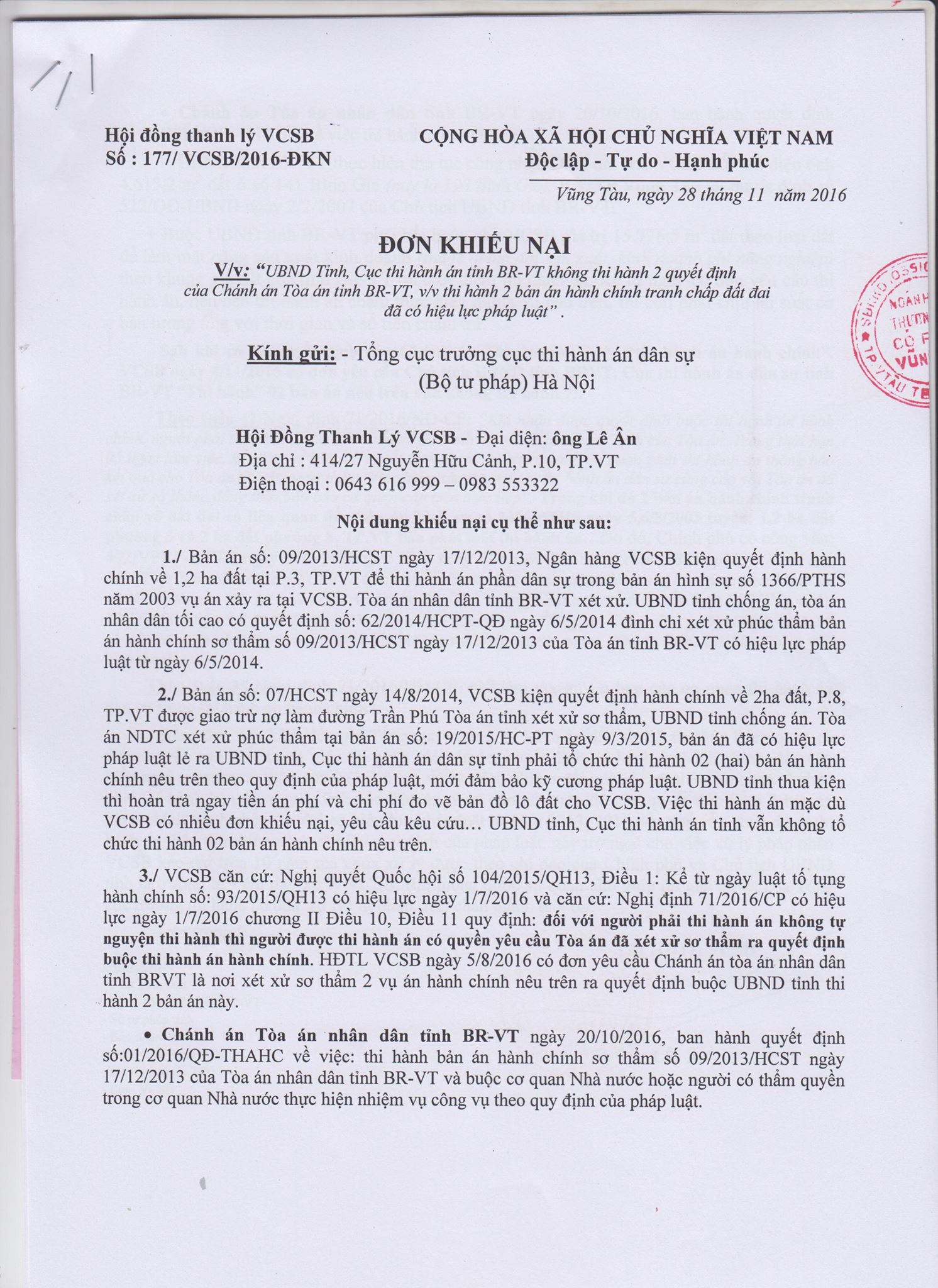 Pháp luật - Đại gia Lê Ân gửi đơn khiếu nại tỉnh BR-VT lên Tổng cục thi hành án (Hình 2).