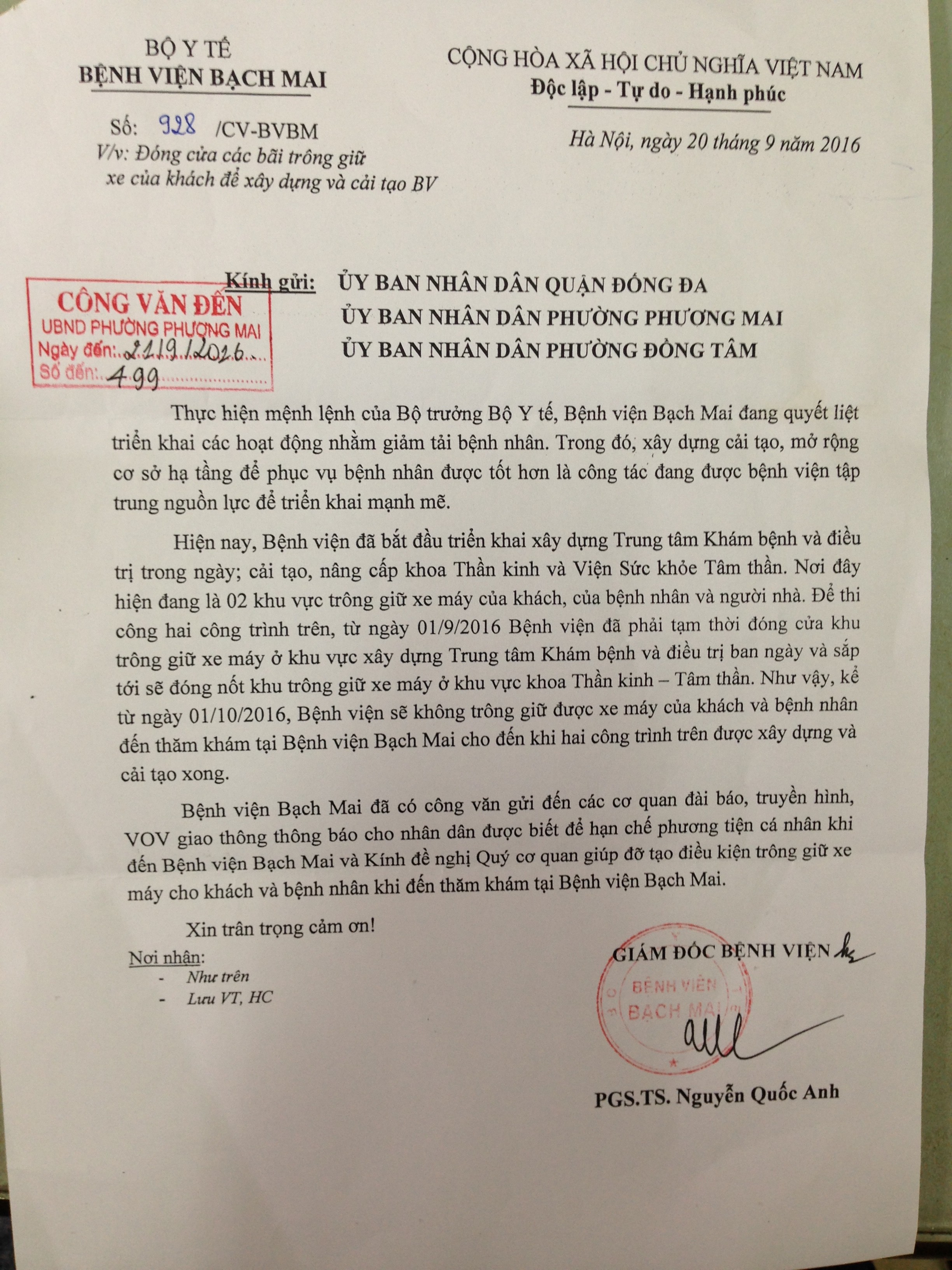 Dân sinh - Công văn phối hợp sát nút của BV Bạch Mai khiến chính quyền bị động (Hình 2).