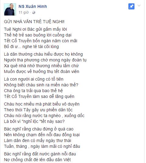 Xã hội - NS Xuân Hinh lên tiếng về bài thơ phản đối gộp Tết tây với Tết ta