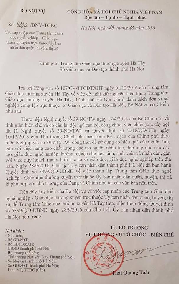 Giáo dục - Sáp nhập TTGDTX Hà Tây: Bộ Nội vụ gửi công văn đóng góp ý kiến