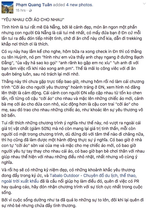 Thương hiệu - Cư dân mạng xúc động vì bài viết:  'Yêu nhau cởi áo cho nhau' (Hình 2).