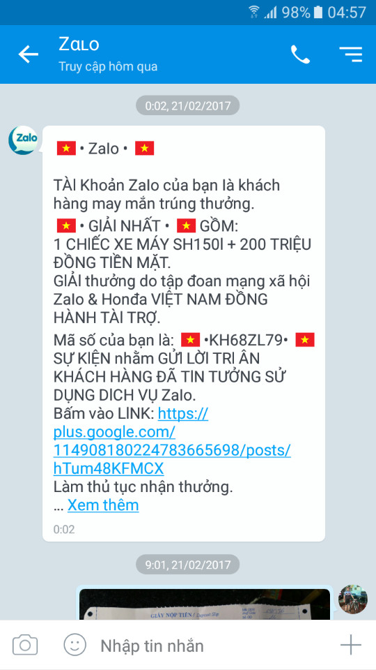 Kết nối NĐT - Nạn nhân bị lừa hàng chục triệu đồng bằng tin nhắn lừa đảo qua Zalo