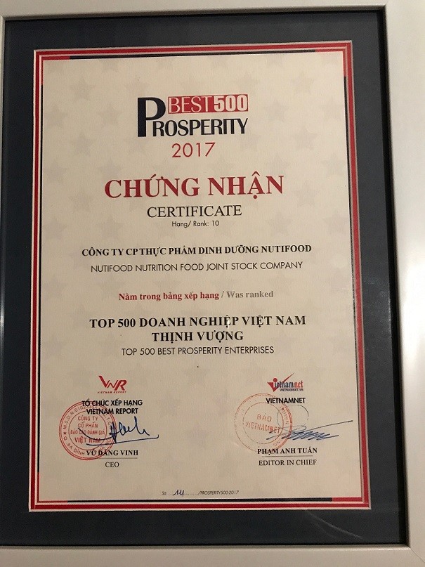 Tiêu dùng & Dư luận - Nutifood đứng trong Top 10 doanh nghiệp Việt Nam thịnh vượng