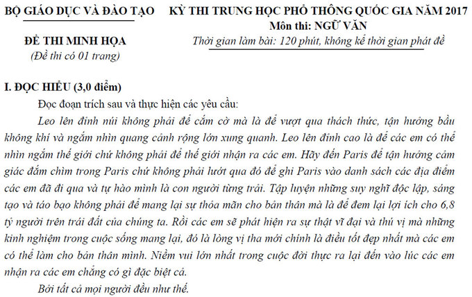 Giáo dục - Đề thi thử môn Ngữ văn THPT Quốc gia 2017 mới nhất