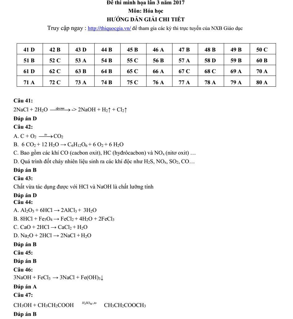 Giáo dục - Hướng dẫn giải đề thi minh họa môn Hóa THPT Quốc gia 2017 mới nhất