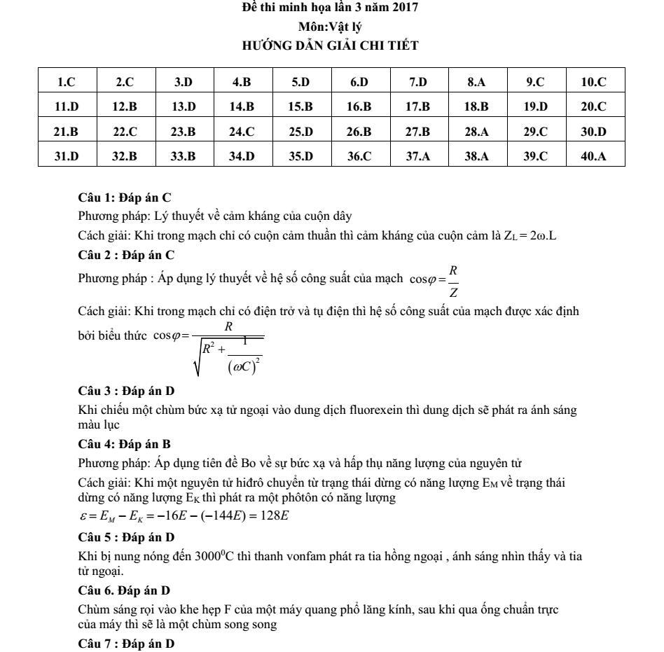 Giáo dục - Hướng dẫn giải đề thi minh họa môn Vật lý THPT Quốc gia 2017 lần 3