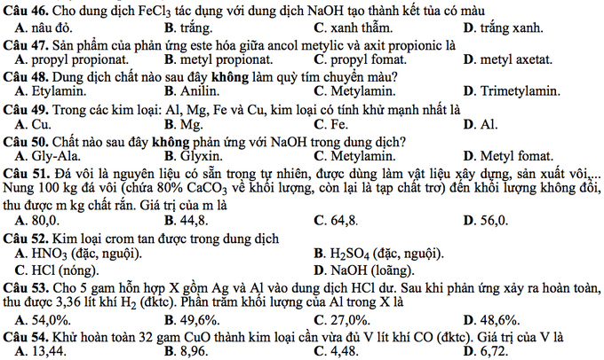 Giáo dục - Đề thi minh họa môn Hóa học THPT Quốc gia 2017 mới nhất (Hình 2).