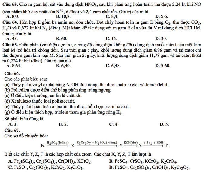 Giáo dục - Đề thi minh họa môn Hóa học THPT Quốc gia 2017 mới nhất (Hình 5).