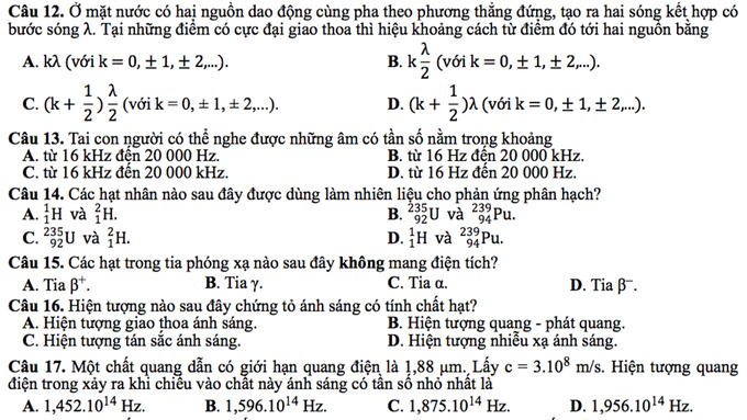 Giáo dục - Đề thi minh họa môn Vật lý THPT Quốc gia 2017 mới nhất (Hình 3).