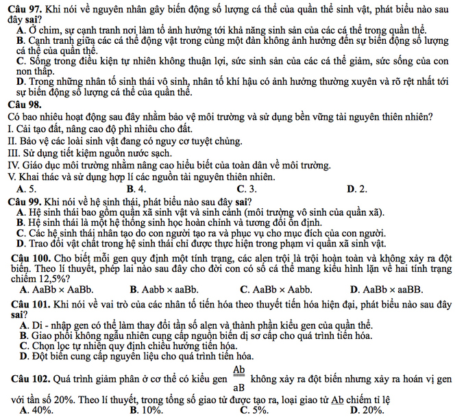 Giáo dục - Đề thi minh họa môn Sinh học THPT Quốc gia 2017 mới nhất (Hình 4).