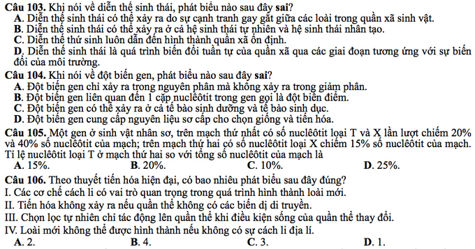 Giáo dục - Đề thi minh họa môn Sinh học THPT Quốc gia 2017 mới nhất (Hình 5).