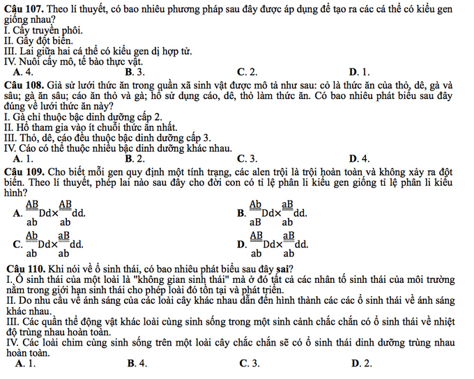 Giáo dục - Đề thi minh họa môn Sinh học THPT Quốc gia 2017 mới nhất (Hình 6).