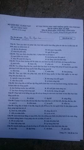 Giáo dục - Đề thi Sử - Địa - GDCD mã đề 316 THPT Quốc gia 2017 chuẩn nhất