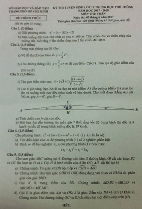Giáo dục - Hướng dẫn giải đề thi Toán vào lớp 10 tại TP. Hồ Chí Minh