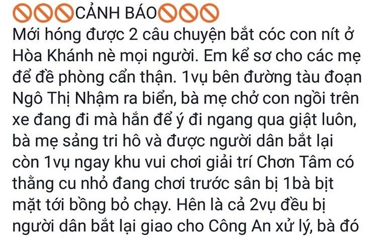 An ninh - Hình sự - Làm rõ tin đồn bắt cóc trẻ em gây xôn xao dư luận ở Đà Nẵng