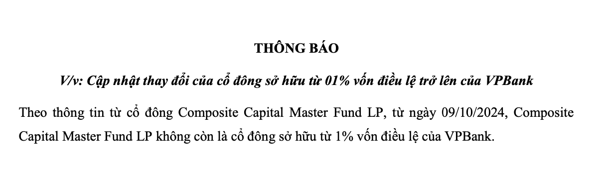 Quỹ ngoại Composite Capital Master thoái vốn tại VPBank- Ảnh 1.