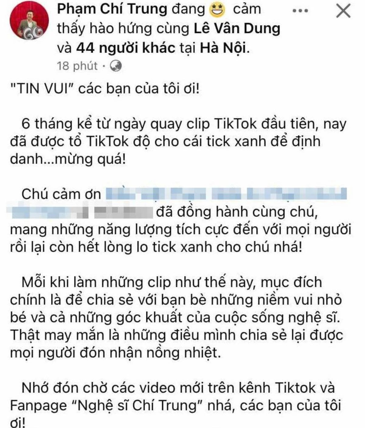 Chia sẻ của nghệ sĩ Chí Trung.