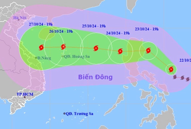 Vị trí và dự báo hướng di chuyển của bão Trà Mi. (Ảnh: nchmf.gov.vn)