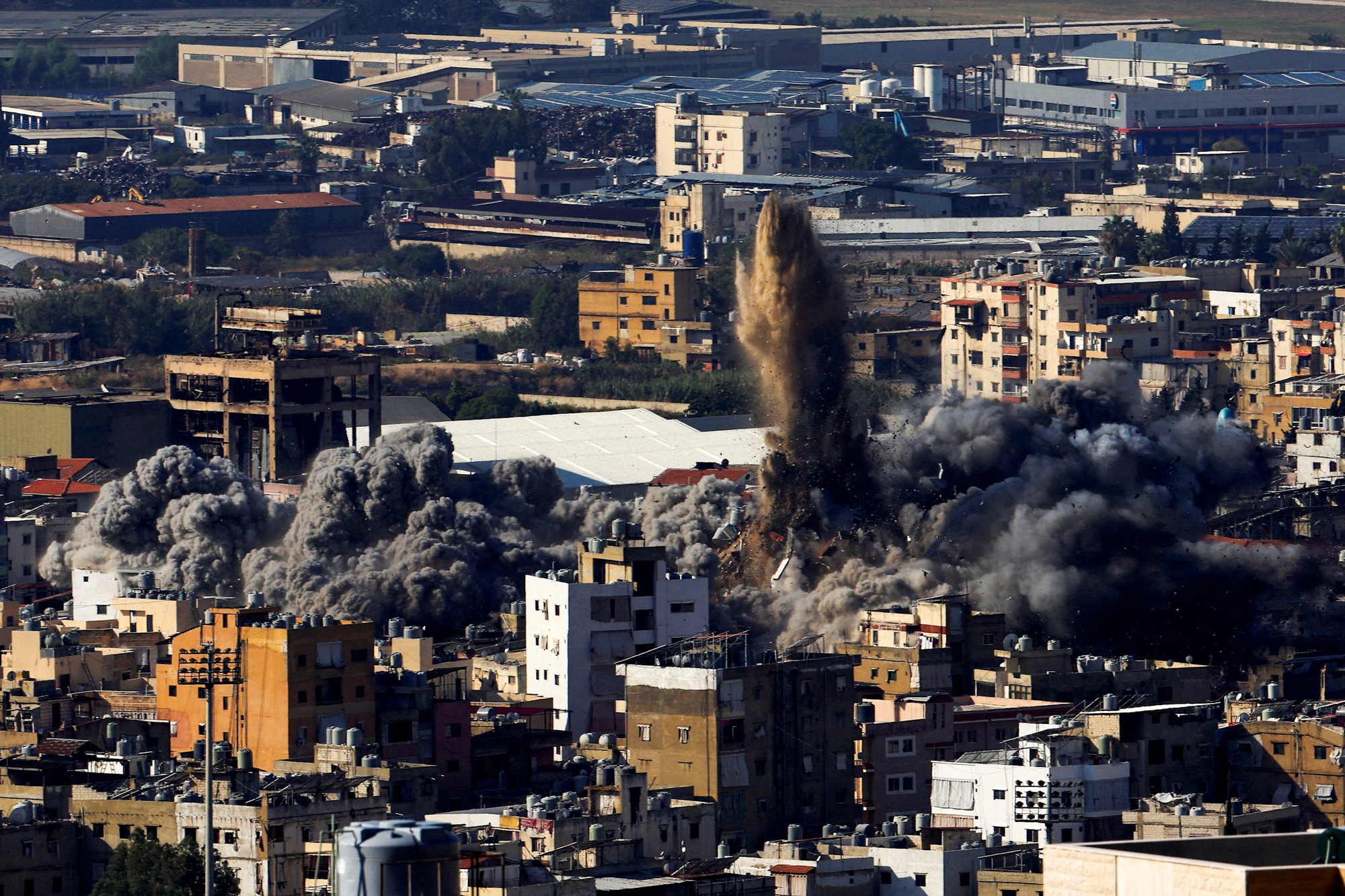 Aftermath of an Israeli strike as seen from Baabda