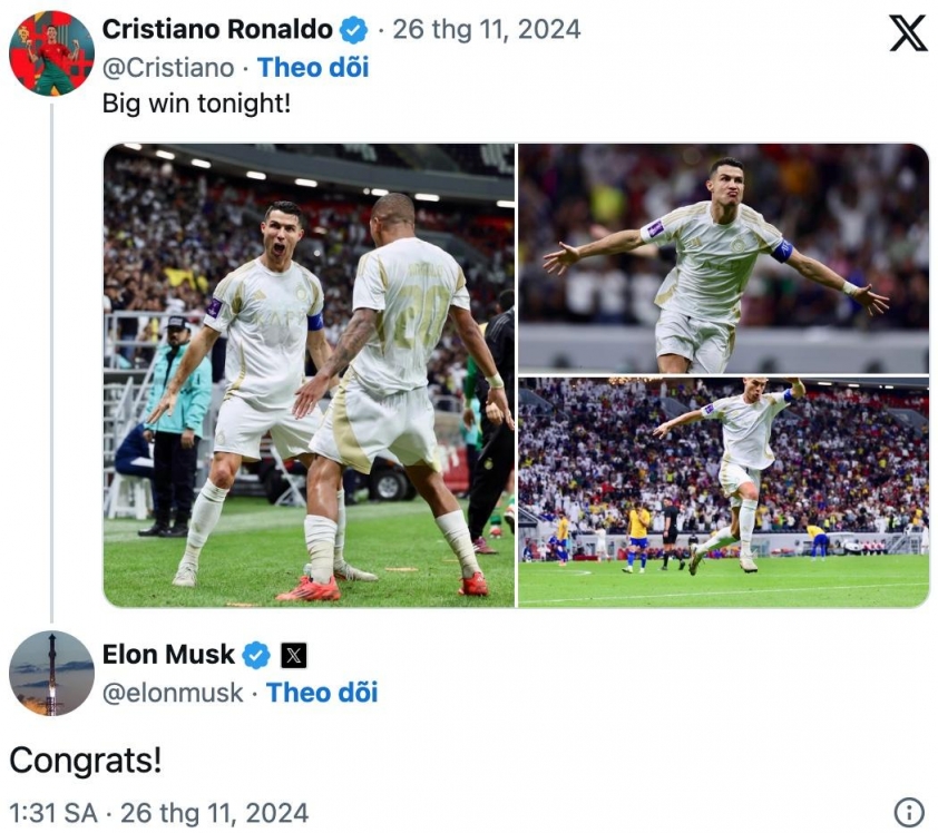 Màn tương tác giữa Ronaldo và Elon Musk thu hút nhiều sự chú ý.