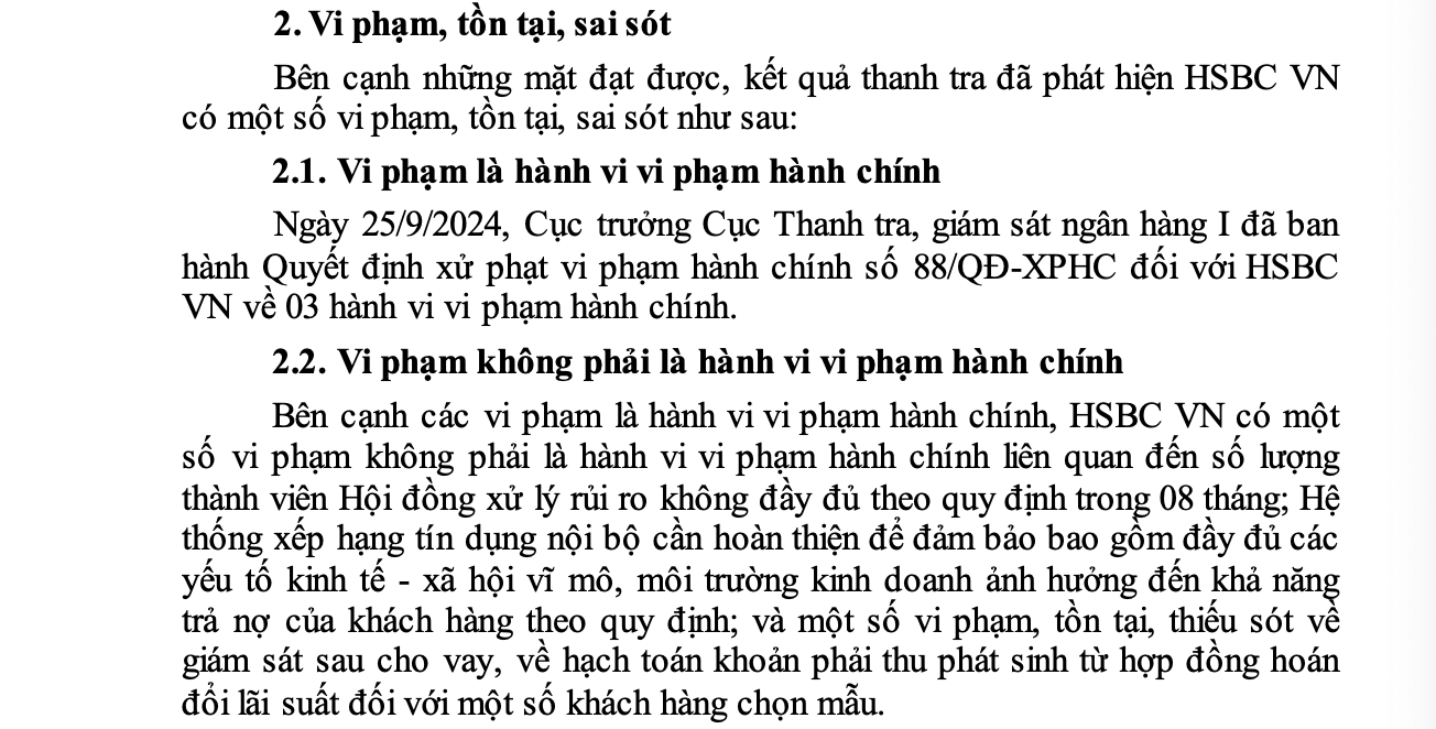 Thanh tra chỉ ra loạt vi phạm tại HSBC Việt Nam - Ảnh 2.