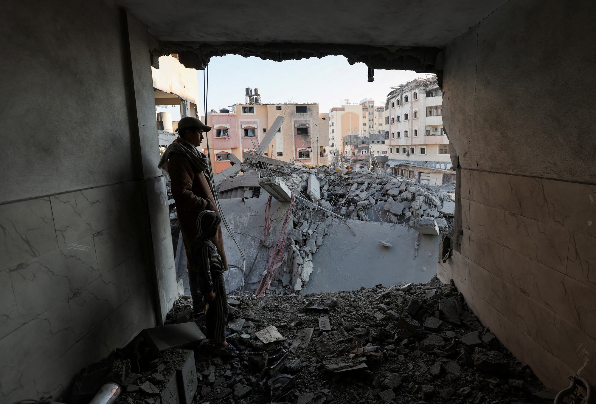 Aftermath of an Israeli strike on a house in Nuseirat in the central Gaza Strip