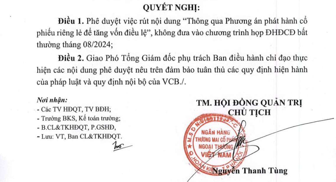 Vietcombank hoãn phương án phát hành cổ phiếu riêng lẻ để tăng vốn- Ảnh 1.