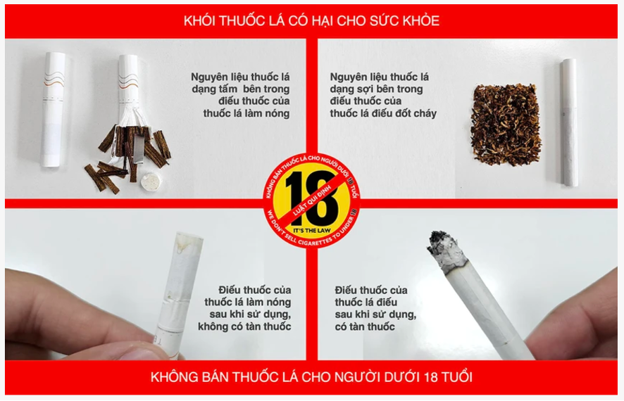 A poster with text and images of cigarettes  Description automatically generated