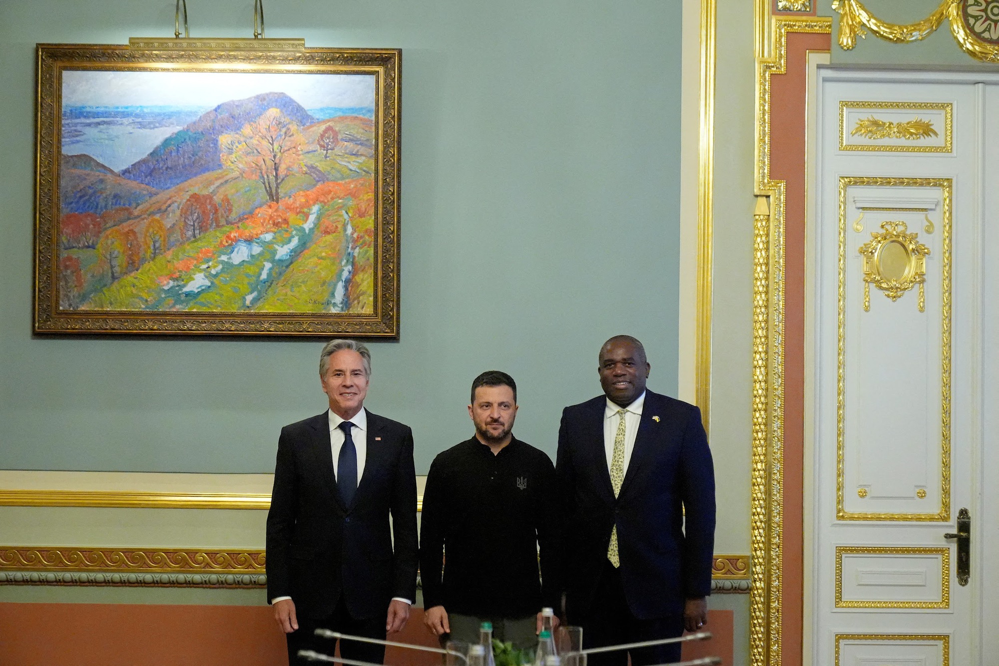 Ukraine's President Volodymyr Zelenskiy meet leaders at the Mariinsky Palace in Kyiv