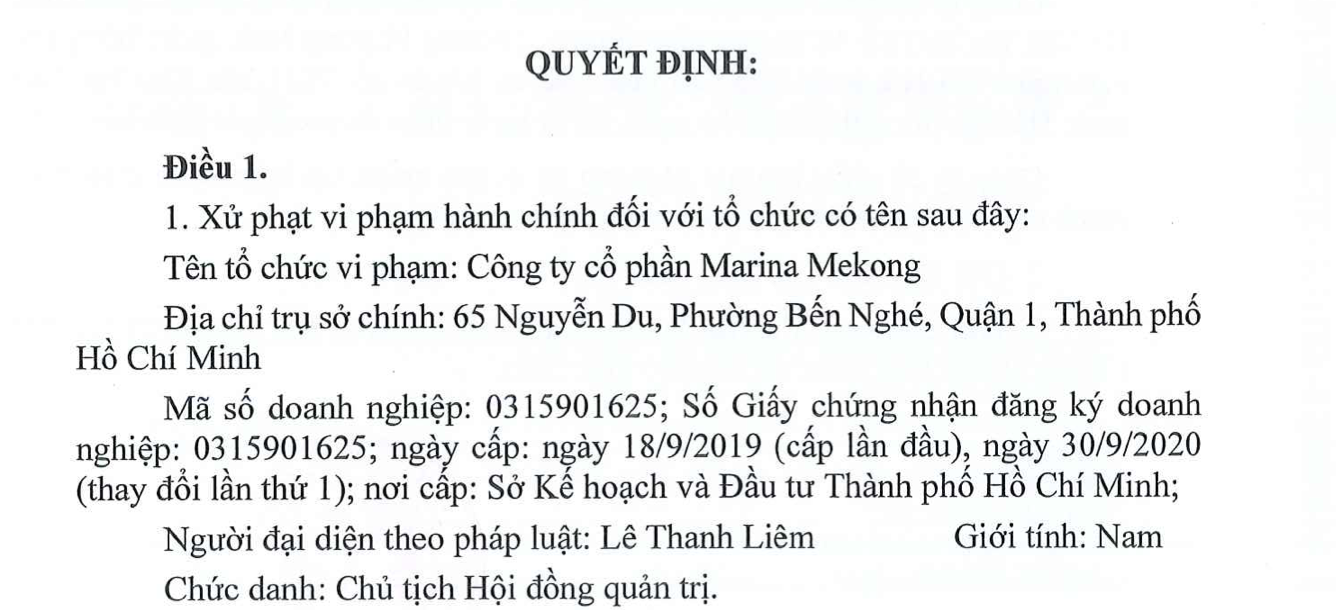 Marina Mekong bị xử phạt 65 triệu đồng- Ảnh 1.