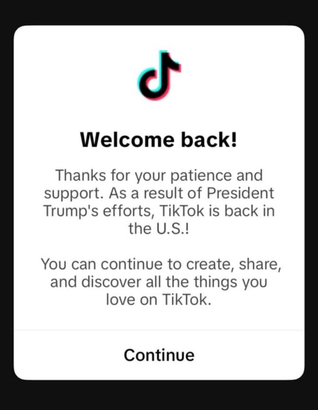 Nhờ nỗ lực của ông Trump, TikTok "hồi sinh" tại Mỹ sau vài tiếng bị "khai tử"- Ảnh 1.