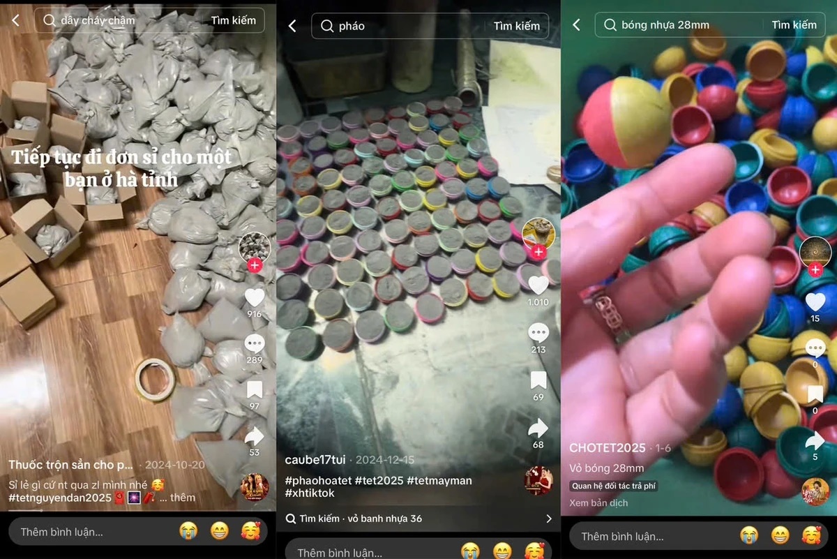Loạt video chế tạo, bán pháo được chia sẻ trên mạng xã hội.
