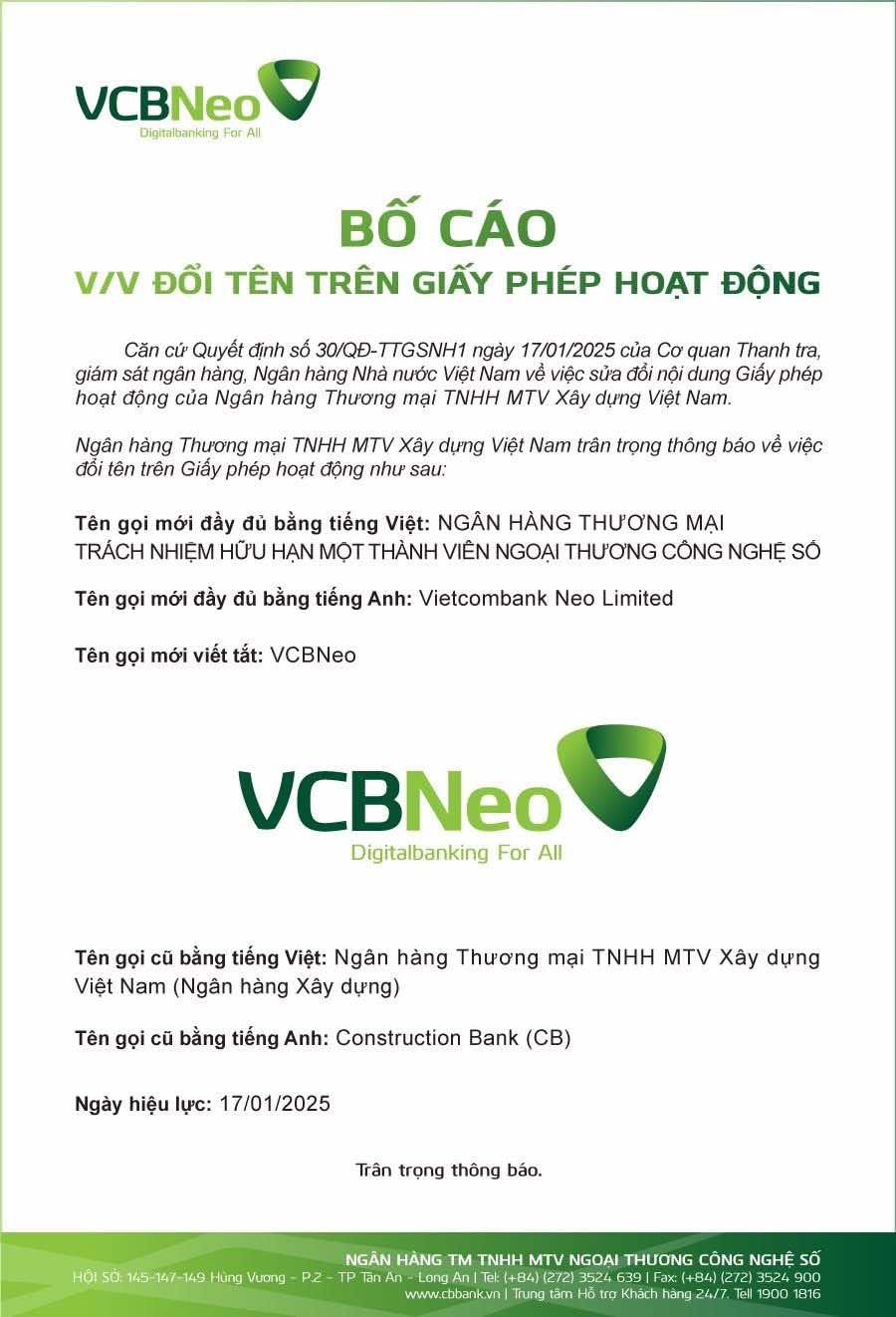 Ngân hàng Xây dựng đổi tên sau khi "về một nhà" với Vietcombank- Ảnh 1.