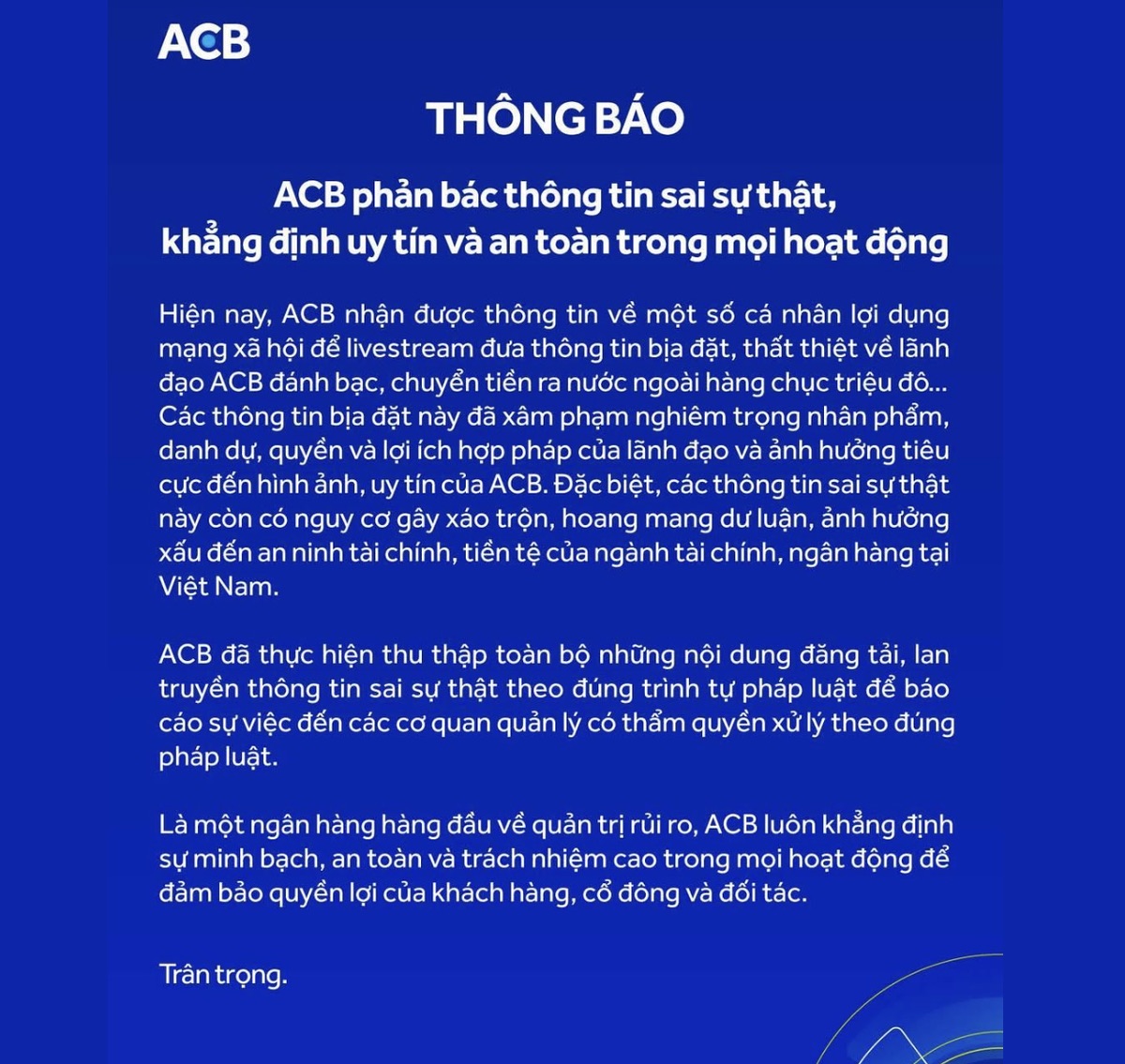 ACB bác tin lãnh đạo đánh bạc - Ảnh 1.