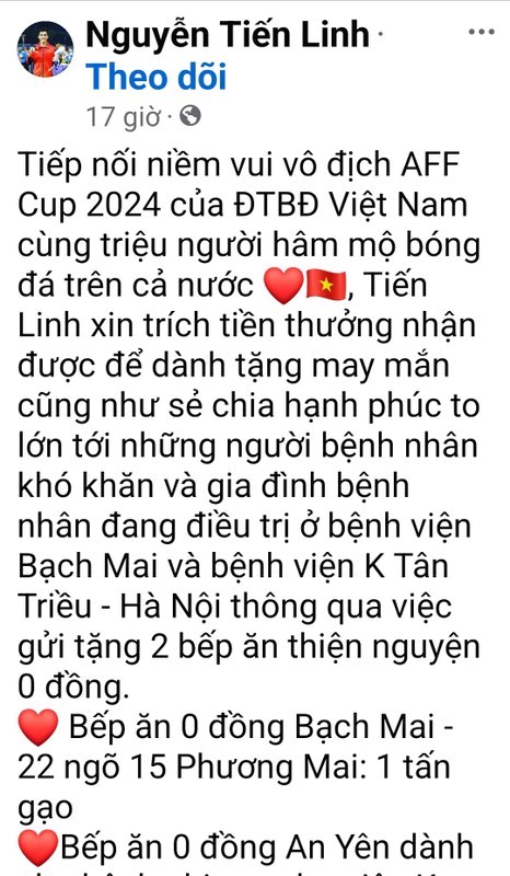 Tiền đạo đẹp trai, giàu lòng nhân ái: Sau AFF Cup, trích tiền thưởng tặng 2,5 tấn gạo nấu cơm cho bệnh nhân nghèo- Ảnh 2.