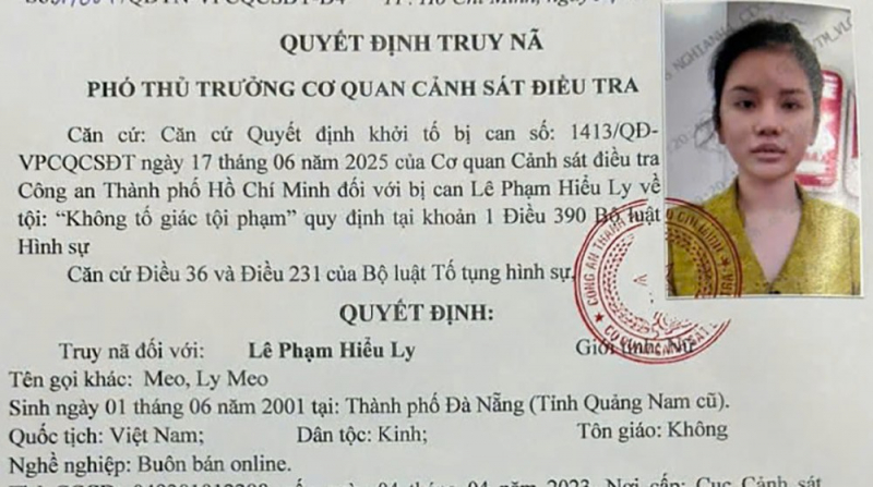 Hot girl Ly “Meo” bị truy nã - Ảnh 1.