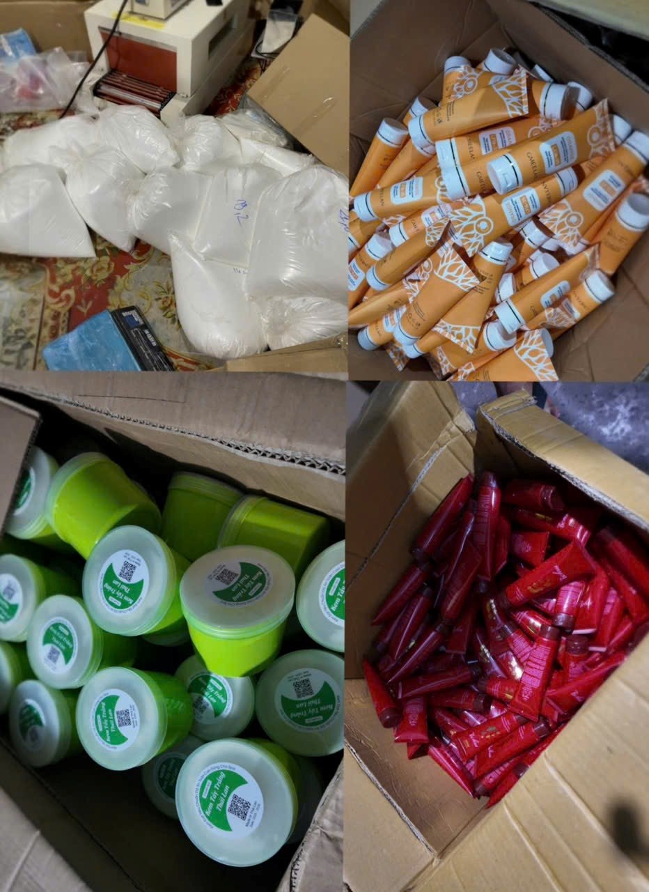 Đột kích ‘xưởng’ sản xuất nhiều loại mỹ phẩm giả các thương hiệu nổi tiếng quy mô lớn - Ảnh 4.