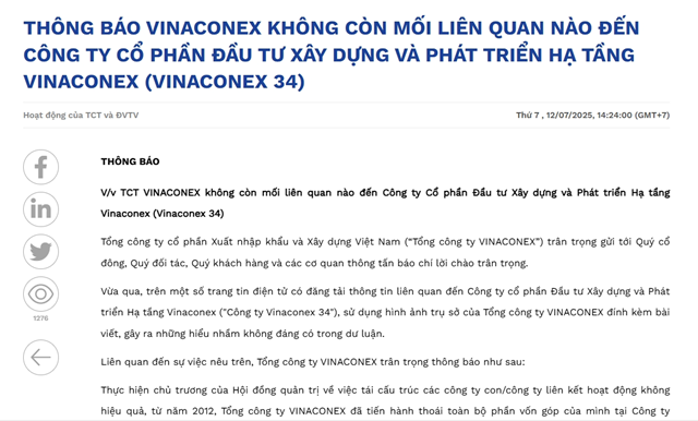 Vinaconex 34 bị “xóa tên” khỏi danh sách công ty đại chúng- Ảnh 1. Vinaconex 34 bị “xóa tên” khỏi danh sách công ty đại chúng- Ảnh 1.