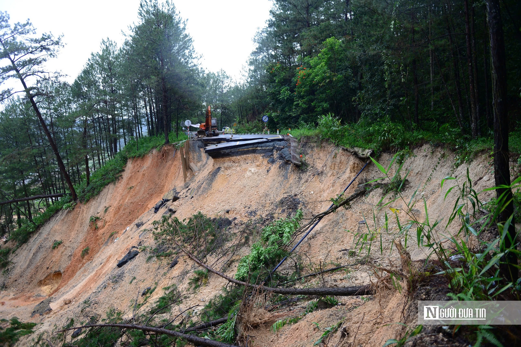 Cận cảnh đèo Mimosa Đà Lạt đứt gãy, sạt lở nghiêm trọng, giao thông chia cắt - Ảnh 9.