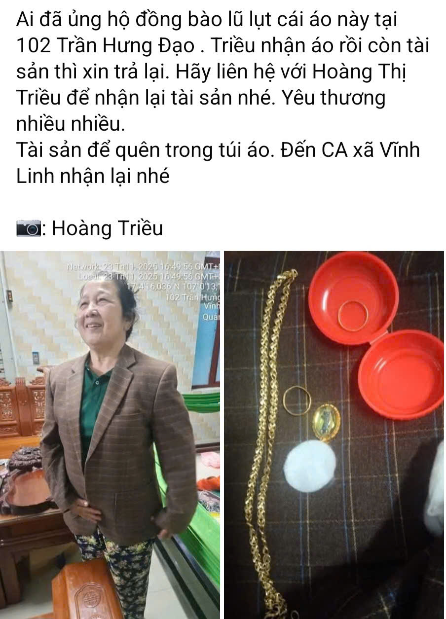 Người phụ nữ rưng rưng khi nhận lại gần nửa cây vàng để quên trong áo quần cũ - Ảnh 1.