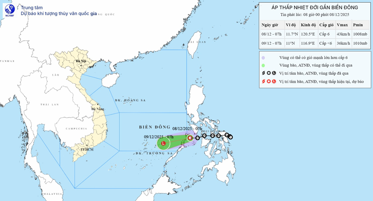 Áp thấp nhiệt đới hình thành, vùng biển Đà Nẵng đến Đắk Lắk có gió giật cấp 7-8 - Ảnh 1.